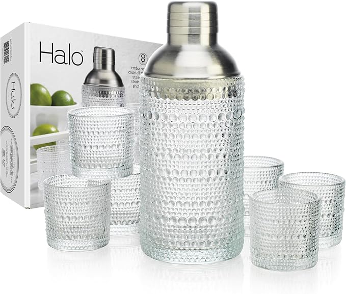 Glaver's Cocktail Shaker Set, Glass 15.2 oz Shaker, 6 Hobnail Shot Glasses by Glavers