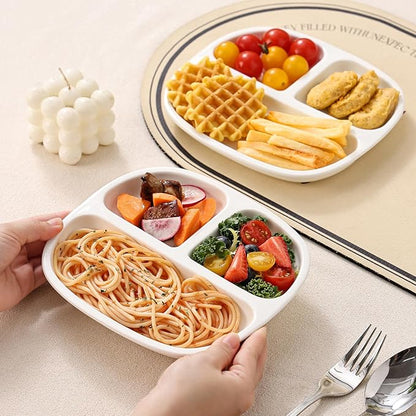 8.58" Square Ceramic Divided Plates - 4 Pack, Portion Control Plate for Rational Eating, White Dinner Plates, 3 Compartment Dinner Diet Plates for Kids Adults, Microwave, Dishwasher Safe