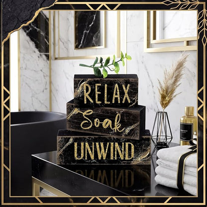 Moucuny 4 Pcs Black and Gold Bathroom Shelf Decor Sign Farmhouse Bathroom Decor - Image 7