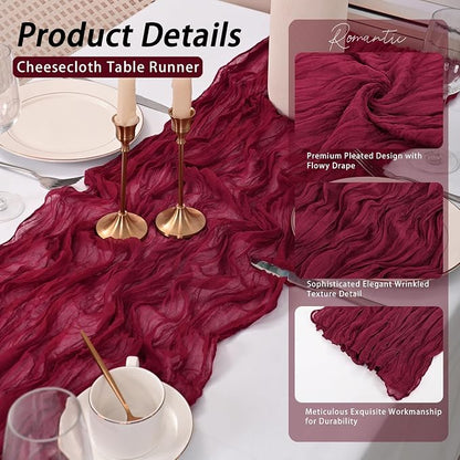 8 Pack Burgundy Cheesecloth Table Runner 17x108 inch Boho Gauze Cheese Cloth - Image 4