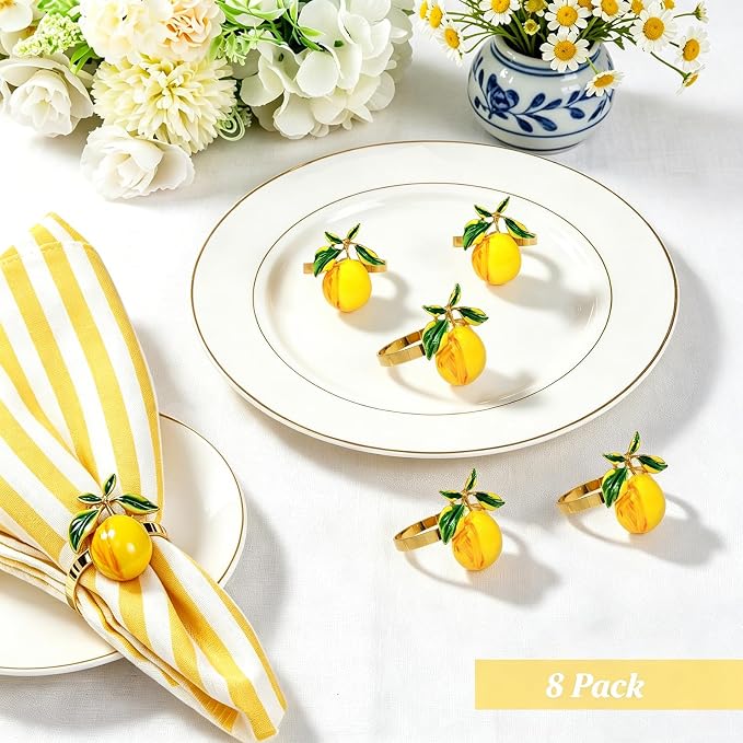 Lemon Napkin Rings Set of 8 for Summer Party Beach Wedding Decor | Shiny Gold - Image 2