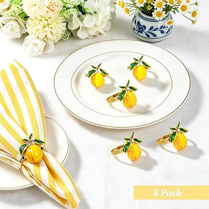 Lemon Napkin Rings Set of 8 for Summer Party Beach Wedding Decor | Shiny Gold - Image 2
