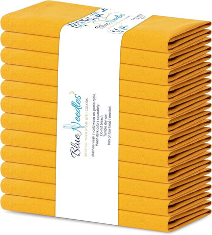 Blue Needles Solid Cloth Napkins Set of 12 Golden Yellow 100% Cotton Dinner Napkins 18x18 inches - Soft, Reusable, Absorbent & Washable Linen Ideal for Wedding Events, Parties & Everyday Use