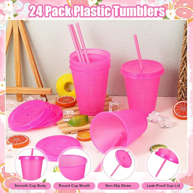 24 Pcs Plastic Tumblers with Lids and Straws, Reusable Cups with Lids Plastic - Image 2