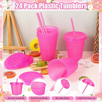 24 Pcs Plastic Tumblers with Lids and Straws, Reusable Cups with Lids Plastic - Image 2