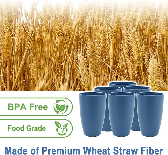 20 OZ Large Drinking Cups, Wheat Straw Cups Set of 6, Unbreakable Plastic - Image 3