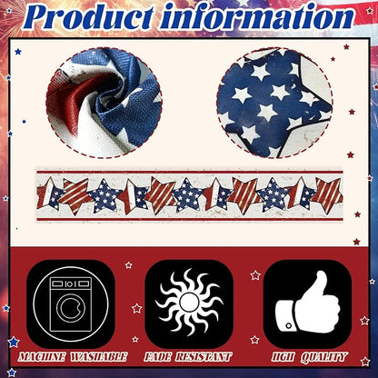 Gilprop 3 Pcs 4th of July Table Runners Patriotic Tablecloth, 13x72 Inch | - Image 4