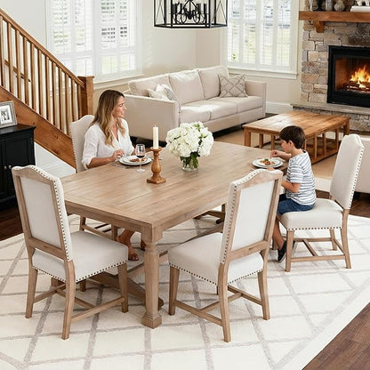 CIMOTA Mid Century Modern Dining Chairs Set of 4, Farmhouse Upholstered Dining Room Chairs Comfortable Kitchen Side Chairs with High Back/Natural Solid Wood Frame, Linen Beige
