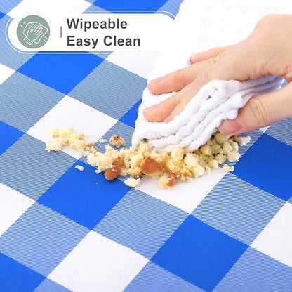 misaya Square Waterproof Vinyl Table Cloth, Buffalo Flannel Backed Tablecloth, Wipeable Plastic Table Cover for Seaside, Picnic, Outdoor (60" x 60", White and Blue)