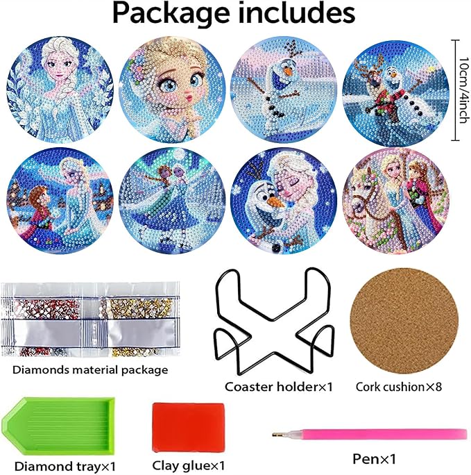 8 Pcs Diamond Painting Coasters Kit, Cartoon Diamond Art Coasters - Image 2