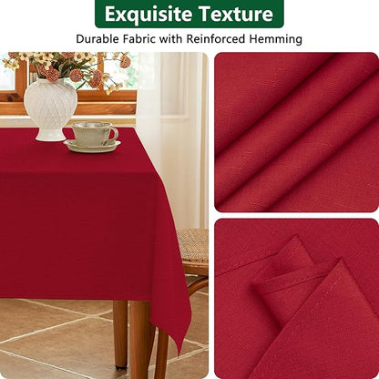 Winter Red Textured Fabric Tablecloth Rectangle Faux Linen Stain Resistant Table Cloth for 6 Foot Rectangular Table, Reusable for Dinig Party Holiday Decoration 60 x 84 Inch