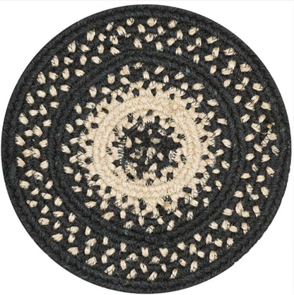 Manchester Jute Braided Kitchen Trivets for Hot Dishes, Country Primitive Decor, Set of 6, Black and Tan 8" Round Heat Resistant Mat - Rich Colors, Easy to Clean, Durable and Protects Furniture