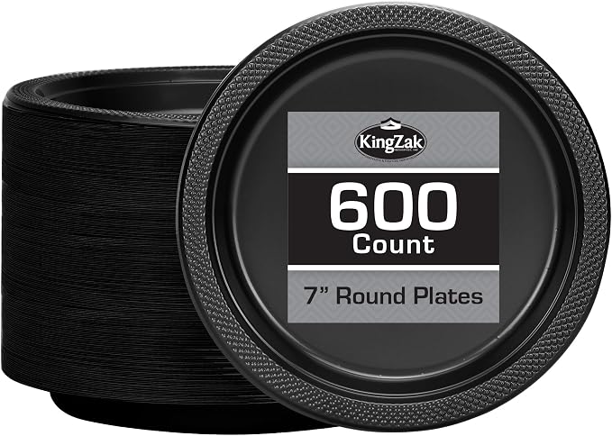 Hanna K. Signature Black Plastic Plates 7 Inch 600 Count – Heavy Duty by HannaKSignature