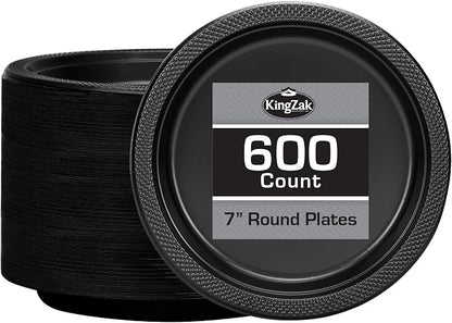 Hanna K. Signature Black Plastic Plates 7 Inch 600 Count – Heavy Duty by HannaKSignature