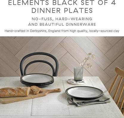 Denby - Elements Black Dinner Plates Set of 4 - Contemporary Design - Ceramic Stoneware Tableware - Dishwasher & Microwave Safe - Scratch Resistant - 10.4in Large Everyday Dinnerware Plates