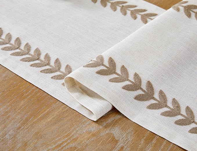 Wracra Embroidered Table Runner, Taupe Table Runners 48 Inches Long | Irregular - Image 4