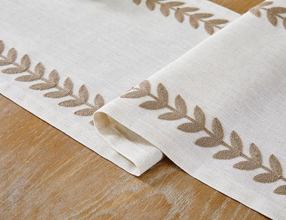 Linen Embroidered Table Runner, Taupe Table Runners 36 Inches Long | Linen - Image 3