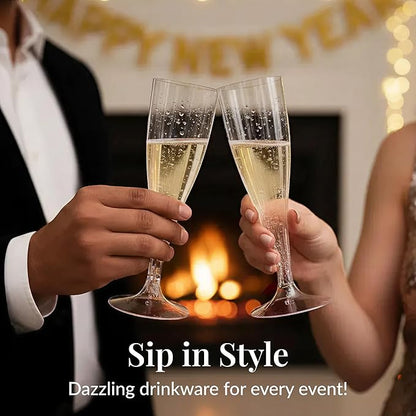 Prestee 100 Pack Clear Plastic Champagne Flutes - 4.5 oz Durable Disposable Champagne Glasses for Parties, Weddings, Toasting and Large Celebrations - Elegant Wine Glasses Stemware for Easy Cleanup