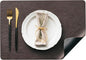 DOLOPL Placemats Set of 4 Reversible Dual-Color Table Placemats – Heat Resistant Wipeable & Brown Placemats, Luxury Faux Leather Table Mats for Vintage Dining Table Decor（Dark Brown & Black）