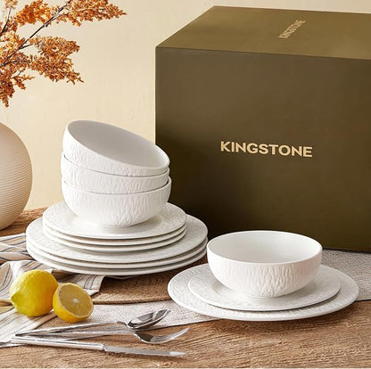 Dinnerware Sets for 4, 12-Piece plates and bowls sets, Matte Marble | Premium - Image 7