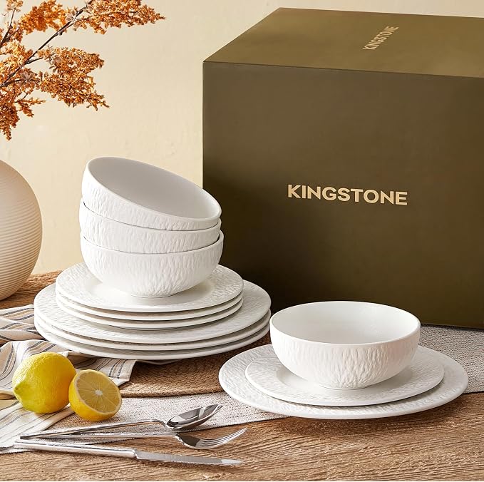 Dinnerware Sets for 8, 24-Piece plates and bowls sets, Matte Marble | Premium - Image 7