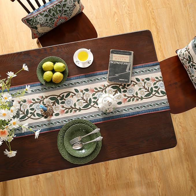 Designer Vintage Linen Table Runner, Floral Pattern, Dining Table, Thanksgiving - Image 8