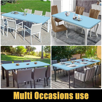 Smiry Rectangle Picnic Table Cloth, Waterproof Elastic Fitted Tablecloths for 6 Foot Tables, Washable Polyester Table Cover for Camping, Indoor and Outdoor (Light Blue, 30"x72")