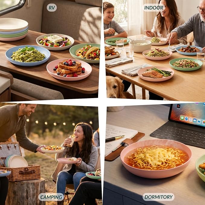 Deep Dinner Plates Set of 8 Unbreakable Wheat Straw Plates Plastic Reusable - Image 7