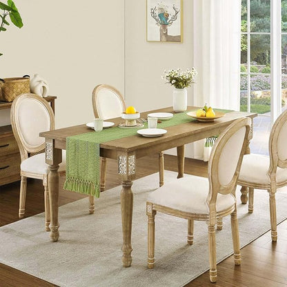 Macrame Style Boho Table Runner, 12x90 Inch Green | Woven Boho Table Runner - Image 3