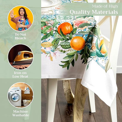 Maison d' Hermine Table Cloth Rectangle Table 100% Cotton 60 x 90 Inches Tablecloth Reusable Decorative for Dining Room Farmhouse Home Valentines Day Decorations Spring Summer - Agrume