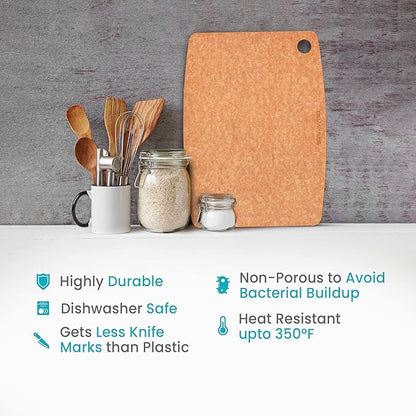Dishwasher Safe Cutting Board for Kitchen - Large Composite Wood Chopping Board, Thin & Lightweight, Heat Resistant, BPA-Free and Eco-Friendly Cutting Board for Meal Prep, 14.5 x 11.25 Inch (Natural)