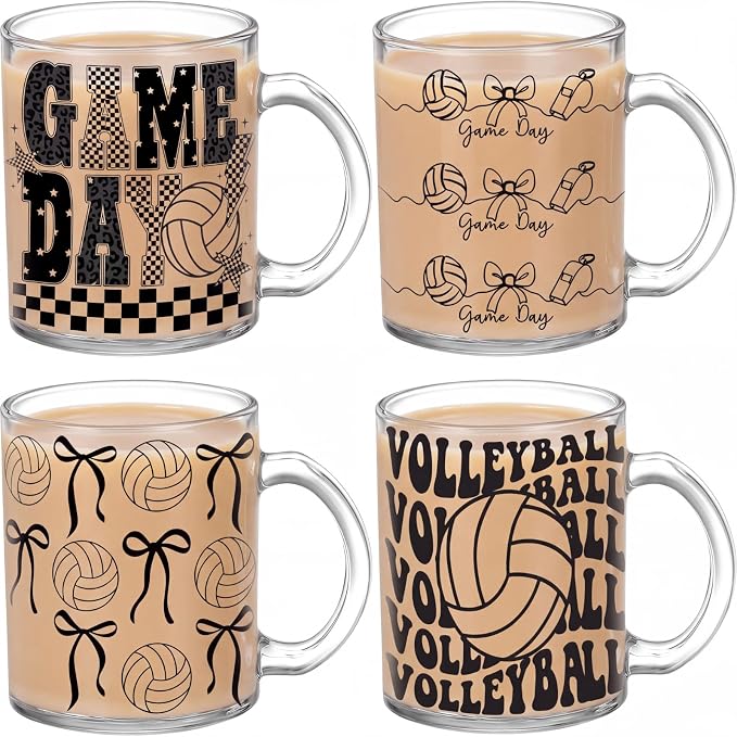 Tioncy 4 Pcs Bow Volleyball Coffee Mugs 12 oz Cute Bowknot Glass Cups by Tioncy