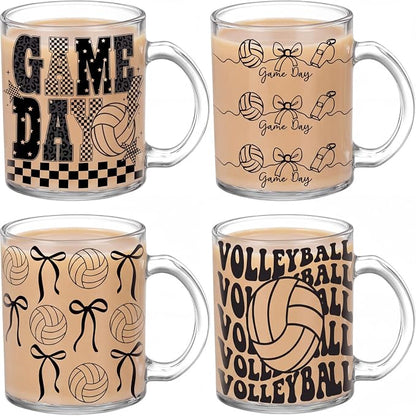 Tioncy 4 Pcs Bow Volleyball Coffee Mugs 12 oz Cute Bowknot Glass Cups by Tioncy