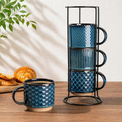 GBhome 12 OZ Stackable Coffee Mugs Set of 4, Ceramic Coffee Cups Set | Coffe by GBhome