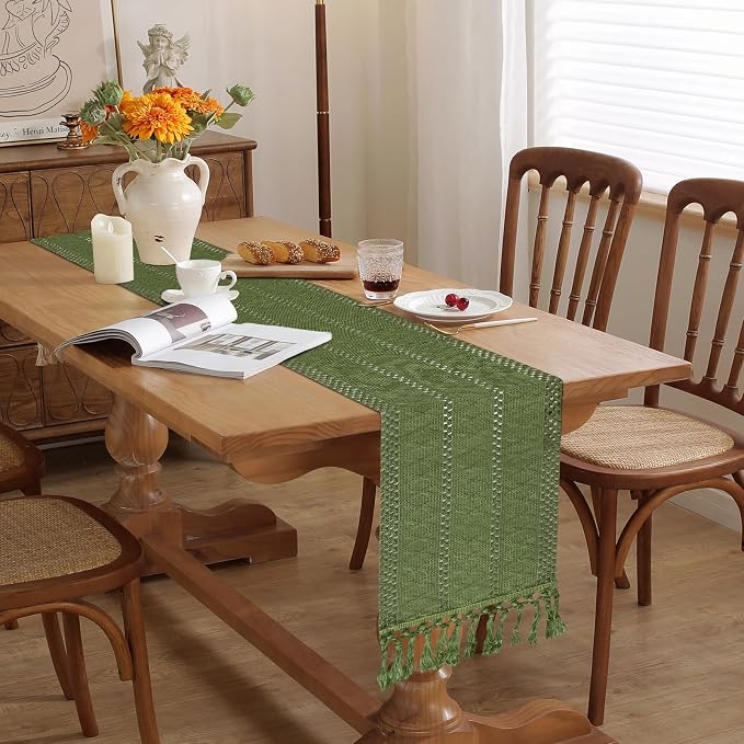 Sage Green Boho Table Runner for Home Decor 72 Inches Long - Image 6