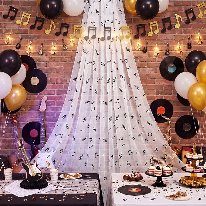 4 Pcs Music Notes Table Runner 29 x 70 Inch Glitter Black Musical Note Tulle - Image 6