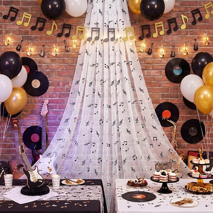 4 Pcs Music Notes Table Runner 29 x 70 Inch Glitter Black Musical Note Tulle - Image 6