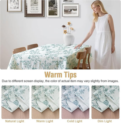 H.VERSAILTEX Linen Table Cloths Floral Printed Tablecloth Spill-Proof Waterproof Table Cover for Dining Buffet Feature Soft and Thick Fabric Wrinkle Free, 60 x 60 Inch, Retro Floral - Sage