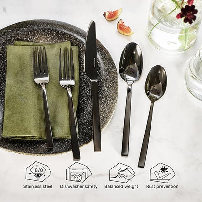 KINGSTONE Black Silverware Set, 40-Piece Flatware Cutlery Set Premium Stainless Steel, Service for 8, for Kitchen, Home, Wedding, Party, Mirror Polished and Dishwasher Safe