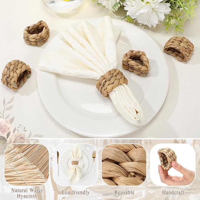 LemonRoad 12 Pcs Wedding Woven Napkin Rings Farmhouse Rustic Boho Napkins Ring - Image 3