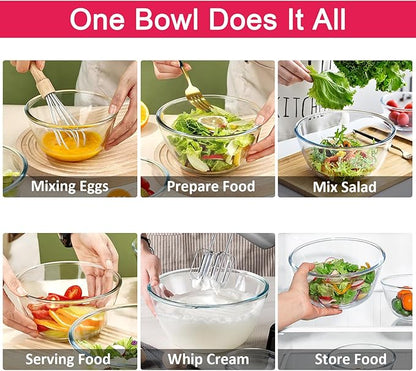 KOMUEE Glass Mixing Bowls with Lids Set, 4-Piece Nesting Kitchen Bowls for Salad, Serving, and Baking, Oven Safe Glass Bowl