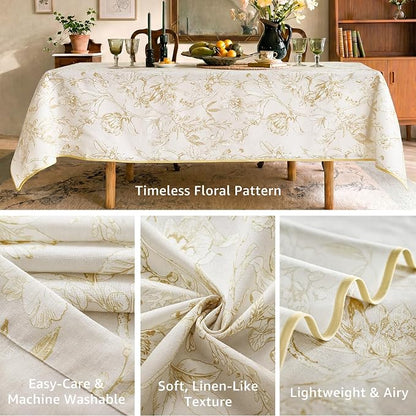 jinchan Yellow Floral Linen Rectangle Table Cloth 50 x 84 Inch | Elegant floral - Image 3
