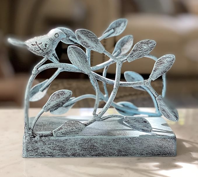 Antique Blue Bird Vertical Napkin Holder | Sturdy Paper Hand Towel Storage Tray by ChezJuJu