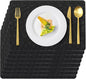 Vinyl Placemats Set of 6 Faux Leather 100% Waterproof Wipeable Washable Place Mats Heat Resistant Easy Clean Non-Slip Table Mats for Indoor Outdoor. (6,Black)