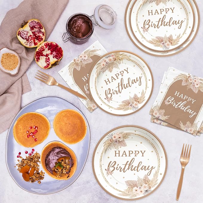 96Pcs Boho Birthday Party Decorations, Serves 24 | Boho Plates and Napkins - Image 6