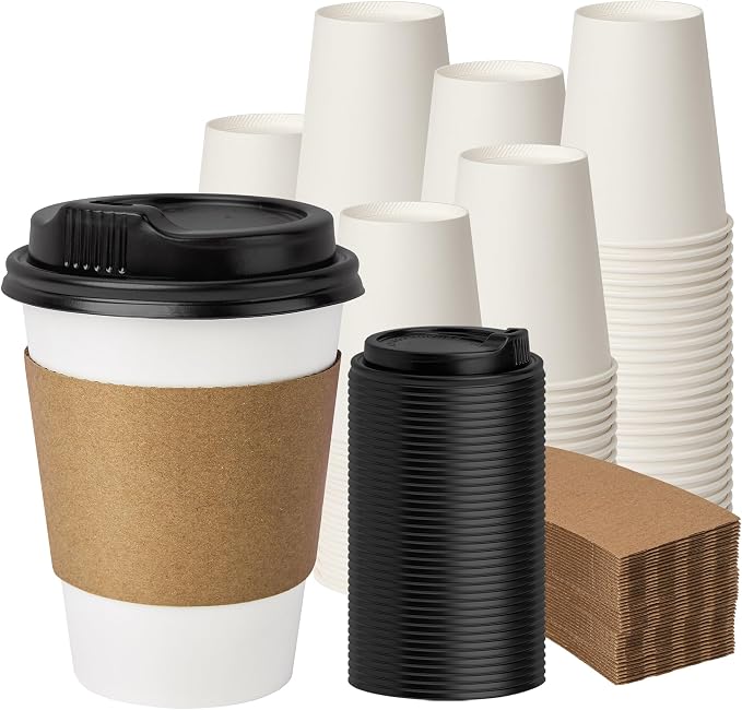12 oz 100 Pack Disposable Coffee Cups by PACKINNO