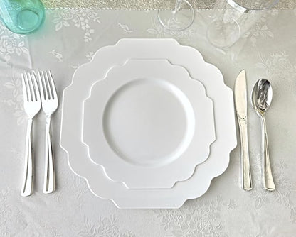 " OCCASIONS " 240 Plates Pack (120 Guests) Heavyweight Wedding Party Disposable Plastic Plates Set -120 x 10.5'' Dinner + 120 x 8'' Salad/Dessert Plate (Imperial White)