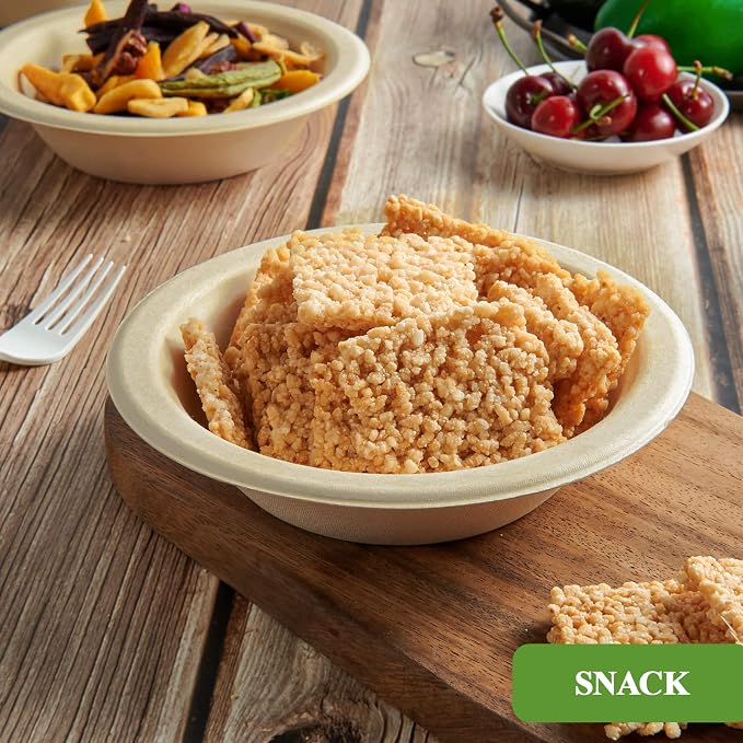 Vplus 200 Pack 16 OZ Compostable Paper Bowls, Bagasse Bowls，Nature | Disposable - Image 7