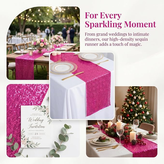Hot Pink Sequin Table Runner 12x72 Inch Wedding, Birthday Party Centerpiece | - Image 4