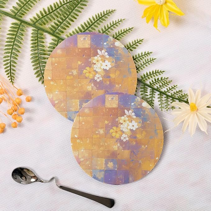 Retro Checker Board Groovy Flower Oil Painting Coaster - Image 3